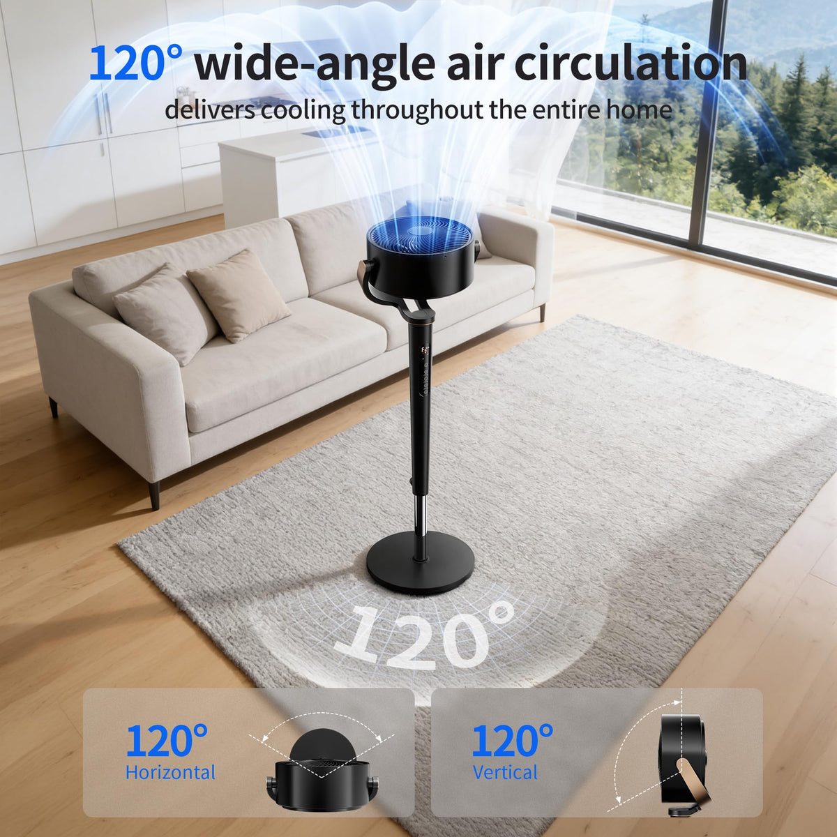 Pedestal Fan ,120°+120°Omnidirectional Oscillating Standing Fan,Quiet Floor Fan with DC Motor