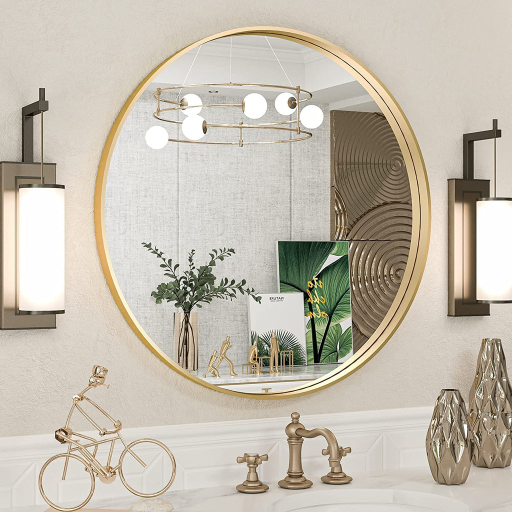 Brushed Gold Round Mirror 24 Inch Gold Round Vanity Bathroom Mirror