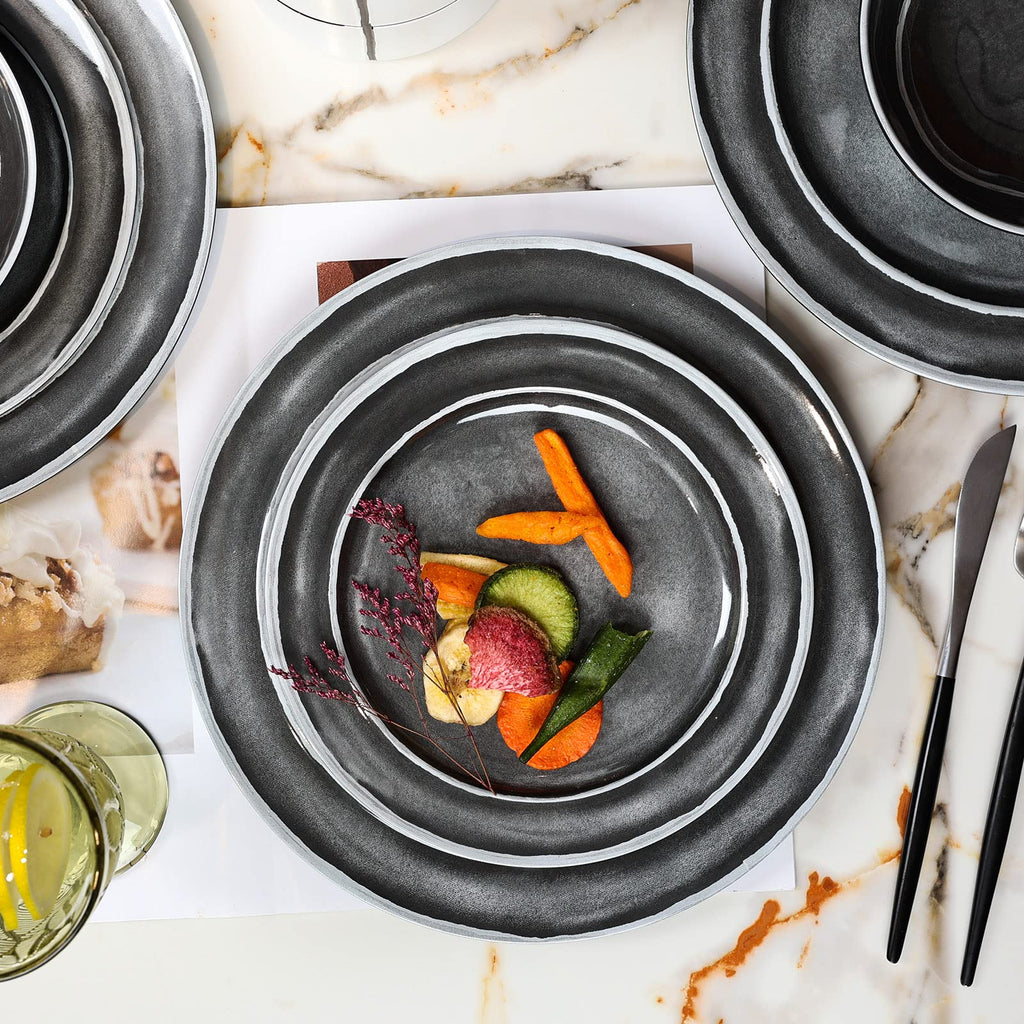 Black Melamine Dinnerware Set for 4,12Pcs Dish Set for Indoor & Outdoor Use