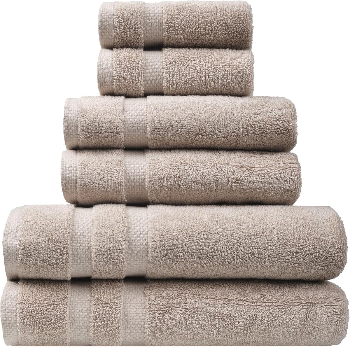 H&L | Olea Luxury Turkish Cotton Bath Towels Set of 6 : 2 Bath Towels 2 Hand Towels 2 Wash Cloths, Sand | Thick