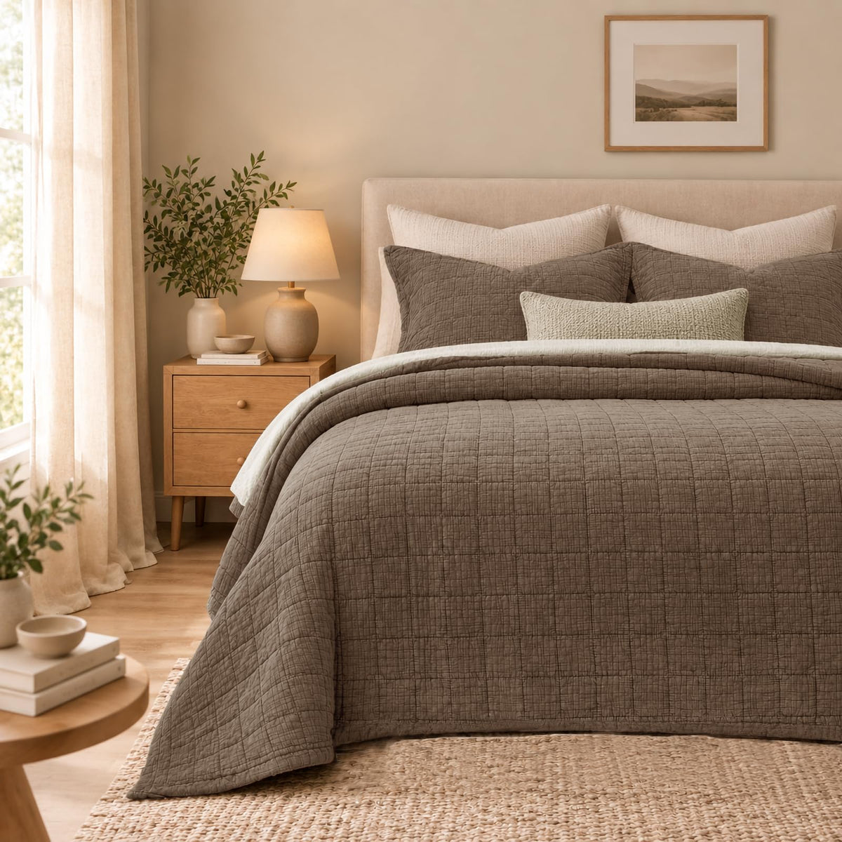 Pre-Washed Cotton Quilt Set 98x106 Waffle Textured