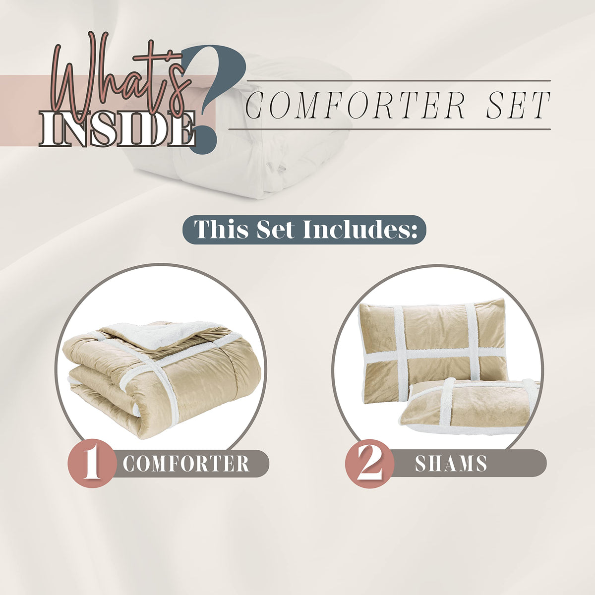 3-Piece Olivia Stripe Sherpa Comforter Set, Super Soft Comforter with Striped Pattern and Sherpa Backing, Textured &
