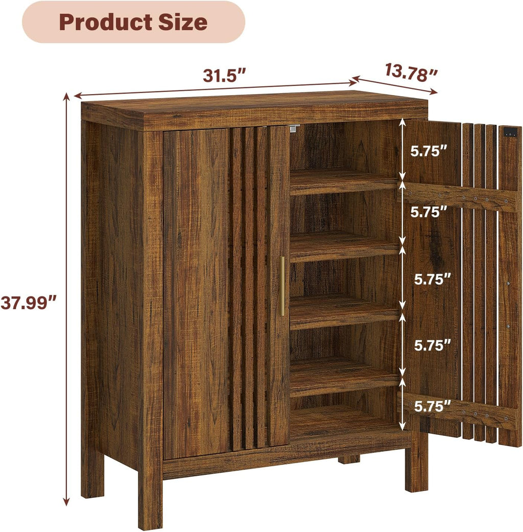 Shutter Doors 5-Tier Shoe Storage Cabinet with Adjustable Shelves, Wooden Entryway Cabinet Living Room, Freestanding