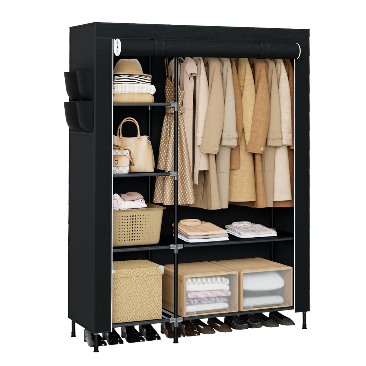 Portable Closet, 48 Inch Large Capacity Wardrobe Closet, Clothes Storage Organizer with Shelves and Hanging Rod, Easy