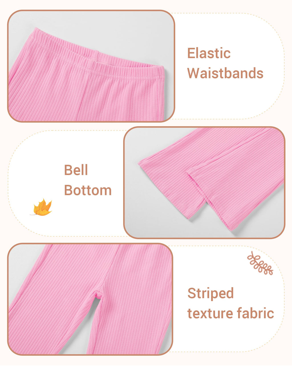 3 Pack Toddler Girl Flare Pants Baby Girls Ribbed Leggings Infant Bell Bottoms Clothes Black+White+Pink