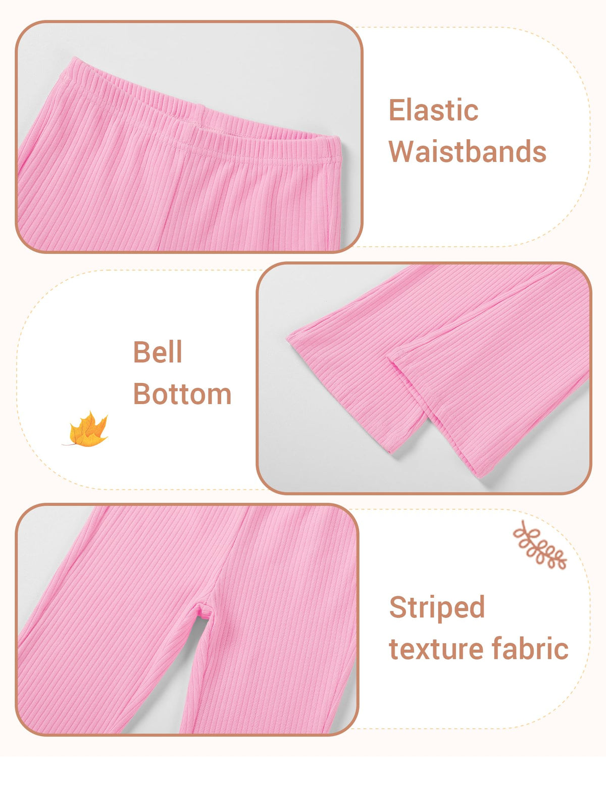 3 Pack Toddler Girl Flare Pants Baby Girls Ribbed Leggings Infant Bell Bottoms Clothes Black+White+Pink