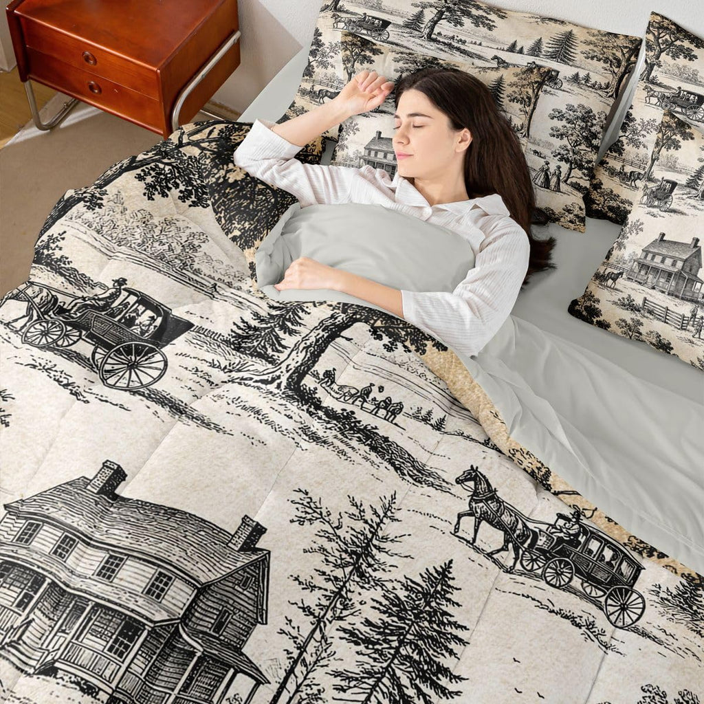 Vintage Country Town 7 Piece Bedding Set Twin