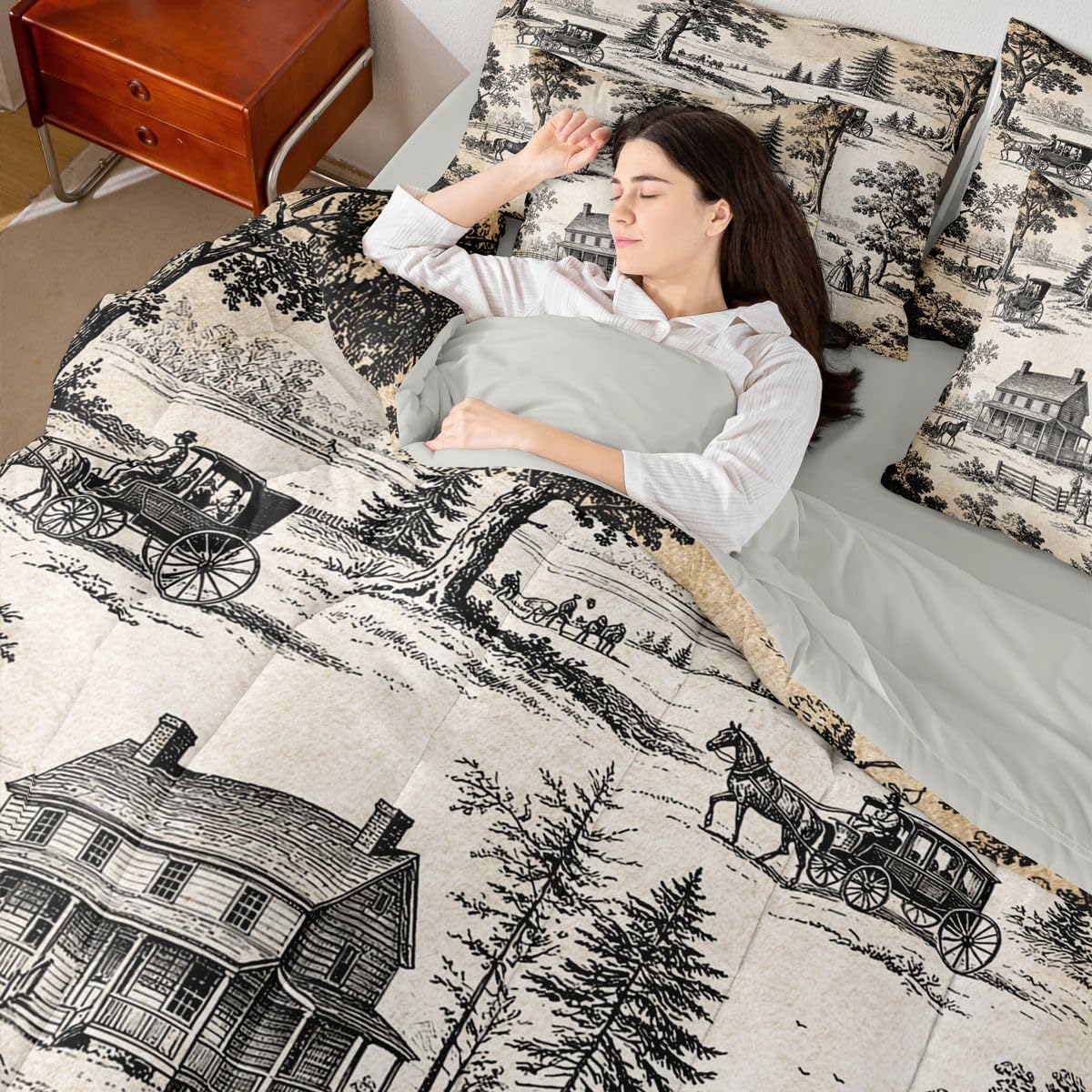 Vintage Country Town 7 Piece Bedding Set Twin
