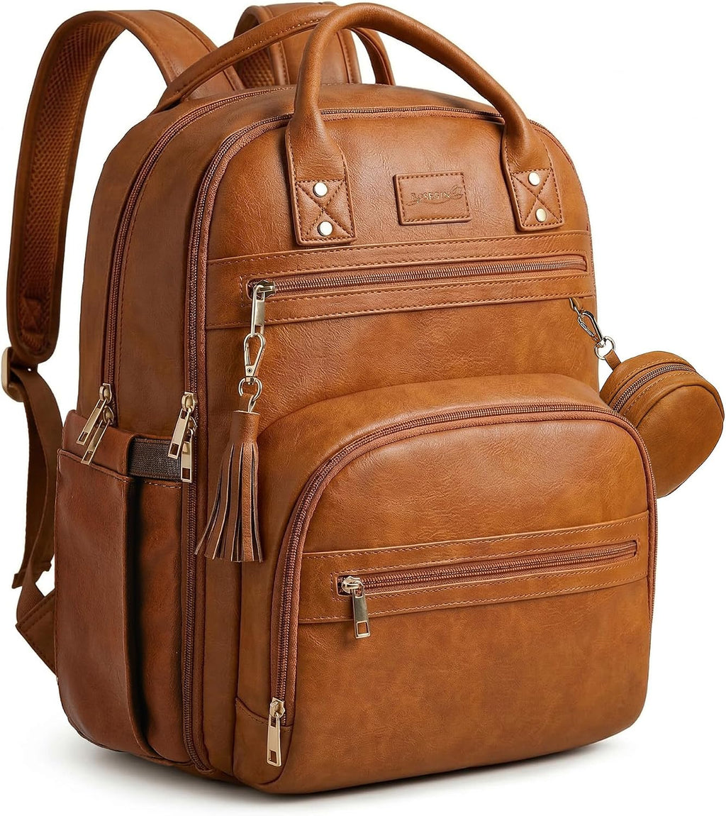 Premium Vegan Leather Diaper Bag Backpack with Waterproof Changing Pad, Reinforced Zippers & Odor-Free, 20 Pockets