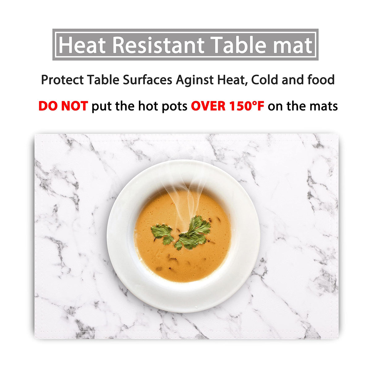 Marble Faux Leather PU Placemats, Set of 4, Washable, Stain Resistant Kitchen Table Decor