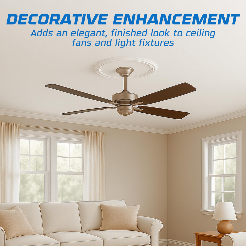 Ceiling Medallion (15.75′′ × 4′′ Center Hole) White Molded Plastic Beaded Medallion 15‐3/4′′ OD × 4′′ ID × 1′′ P.