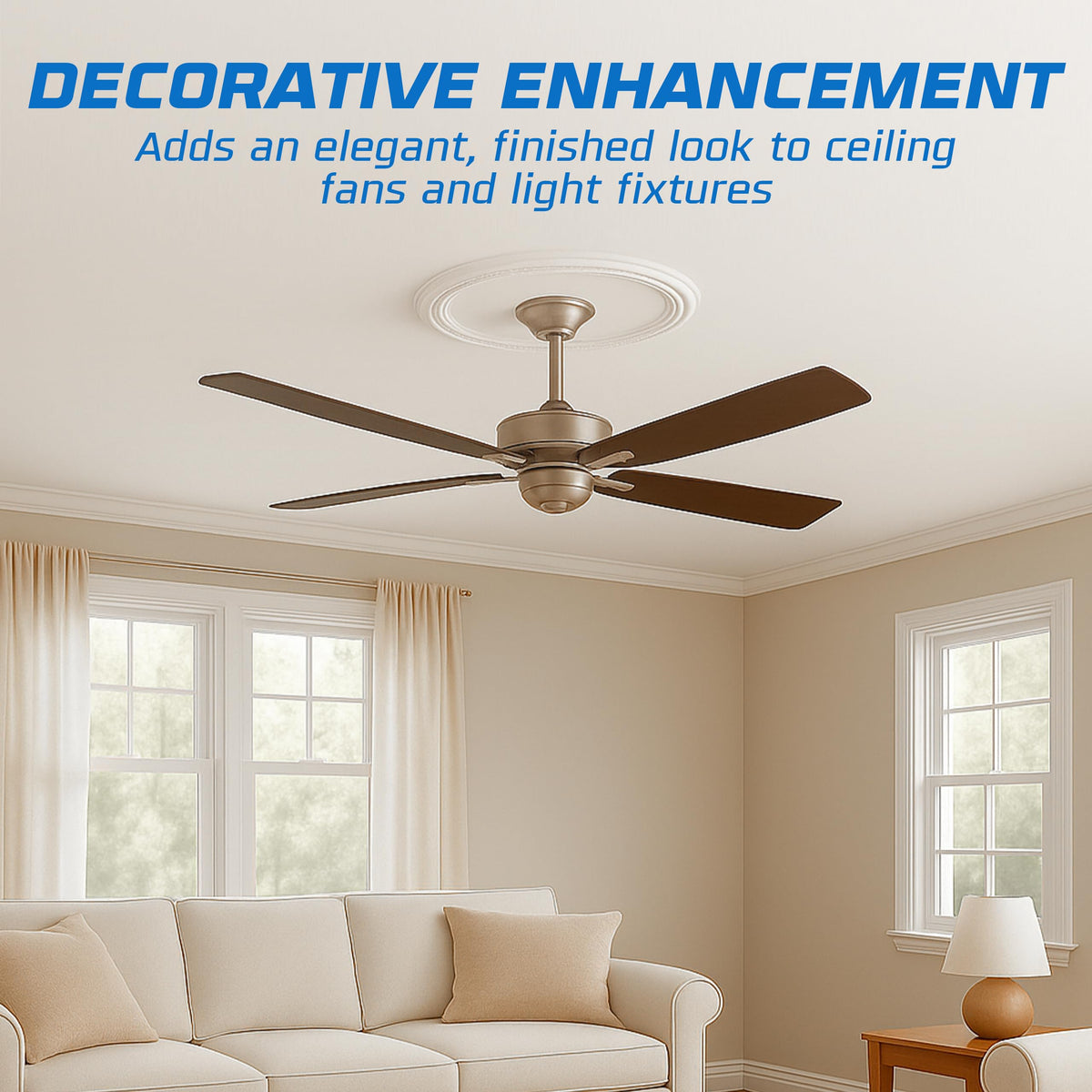 Ceiling Medallion (15.75′′ × 4′′ Center Hole) White Molded Plastic Beaded Medallion 15‐3/4′′ OD × 4′′ ID × 1′′ P.