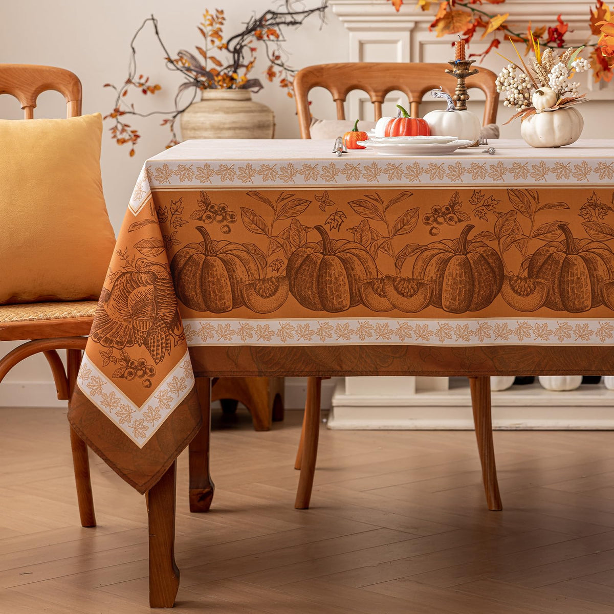Fall Thanksgiving Square Tablecloth 54 x 54 Inch, Orange