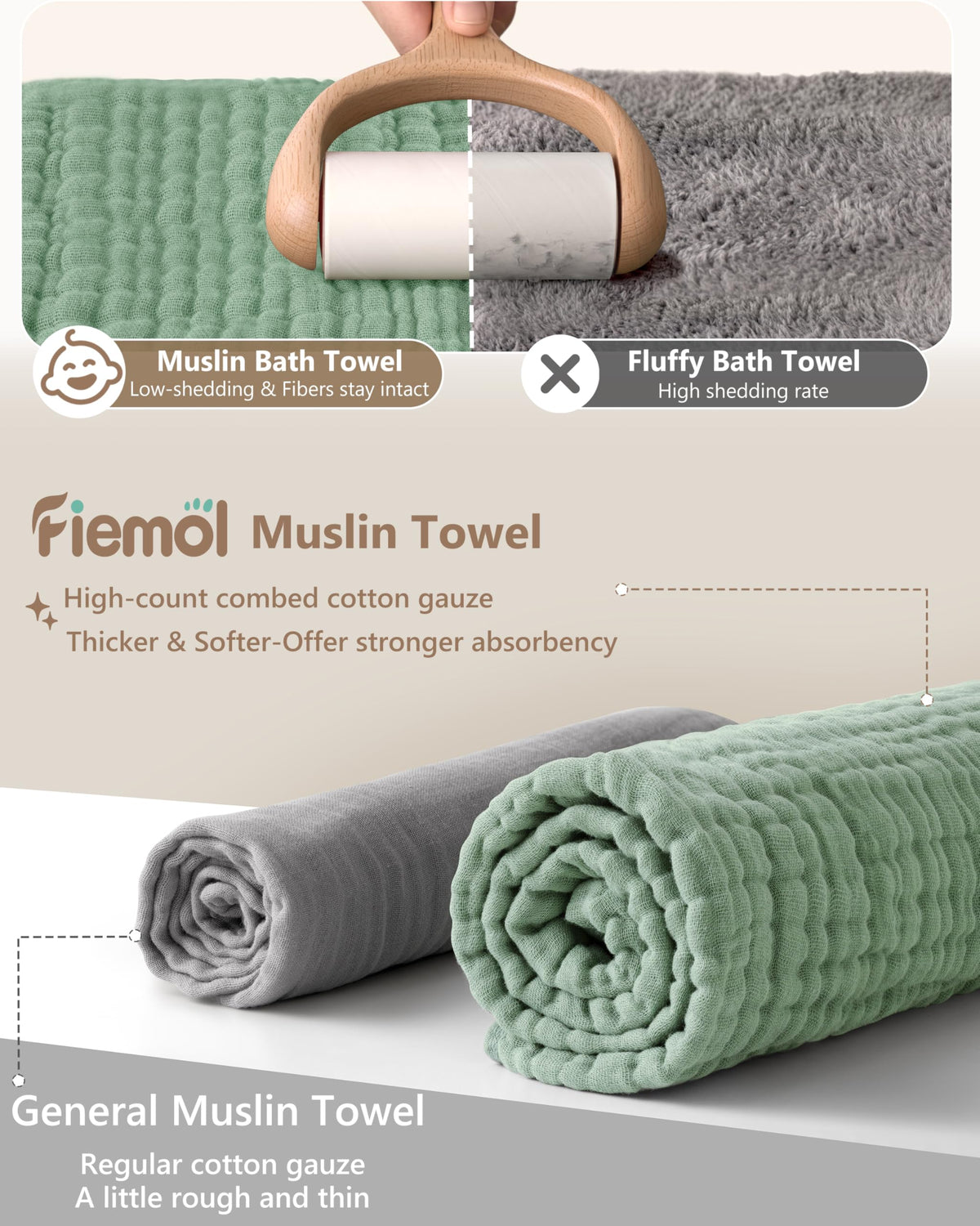 Baby Bath Towels, 100% Muslin Cotton Hooded Baby Towels for Newborn, 2 Pack Baby Towels with Hood for Infant Toddler