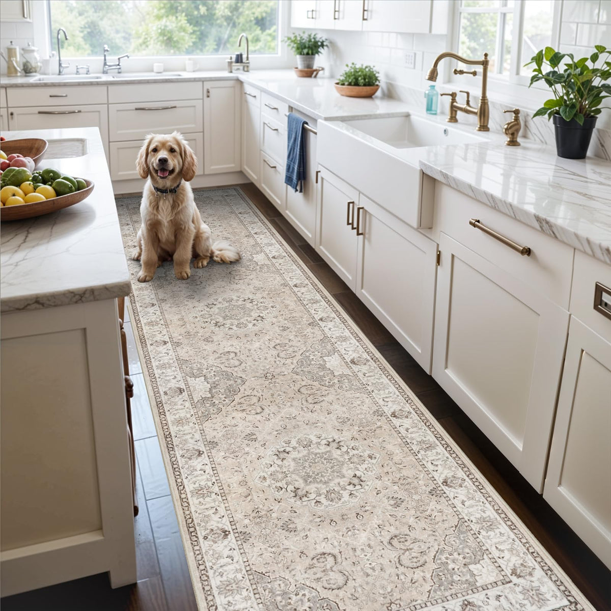 Hallway Washable Runner Rug - 2'6x12 Kitchen Rugs Entryway Rug Runner Vintage Soft Floor Mat Non Slip Indoor