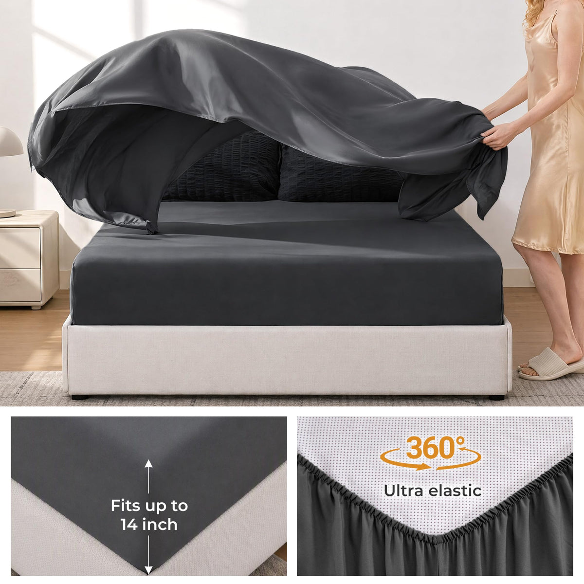 Black Seersucker Comforter Set, 7-Piece Bed in a Bag