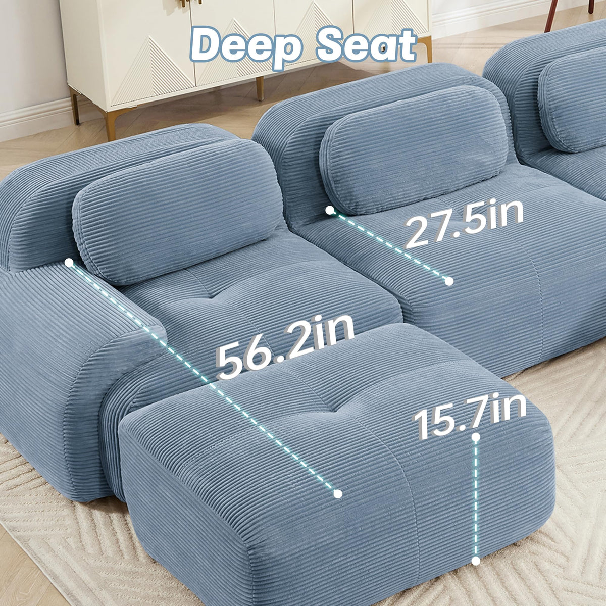 152.7 Inch U-Shaped Modular Sectional Sofa, 4-Seater Boneless Couch, Blue