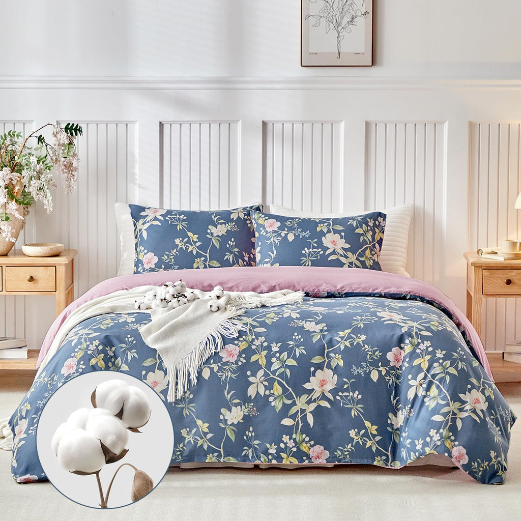 100% Cotton Duvet Cover, Navy Coastal Bloom Pattern