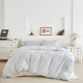 Light Blue Seersucker Duvet Cover 100% Cotton 3 Pieces Set