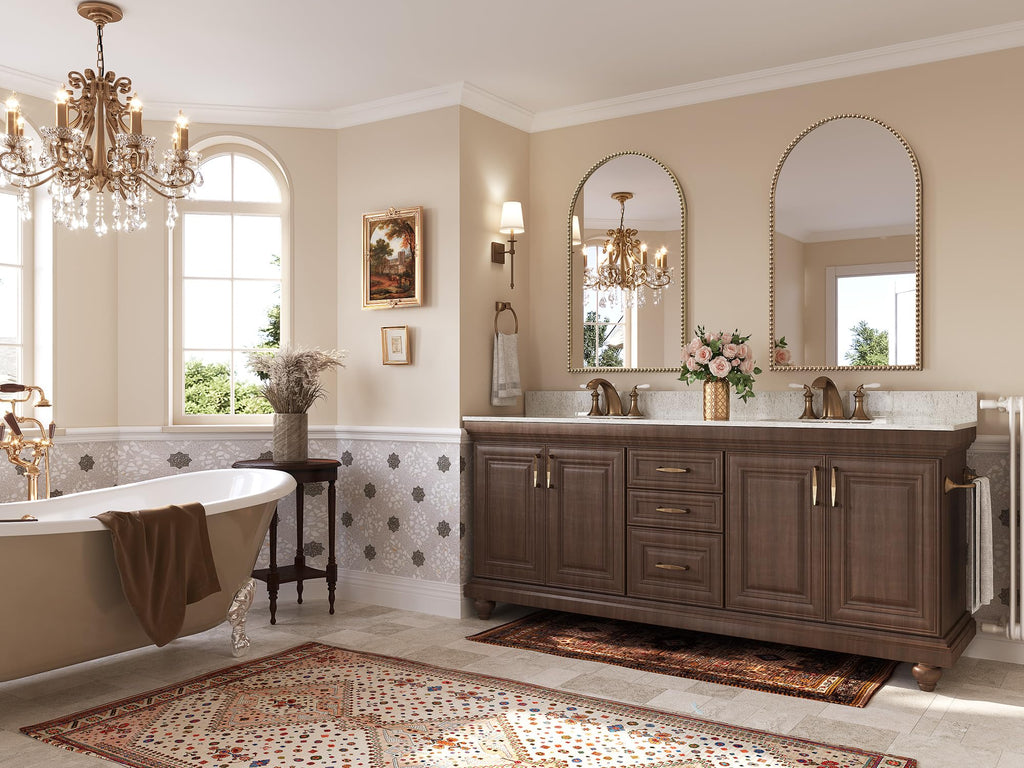 Glod Arched Bathroom Mirror,24"x38" Champagne Bronze Beaded Mirror