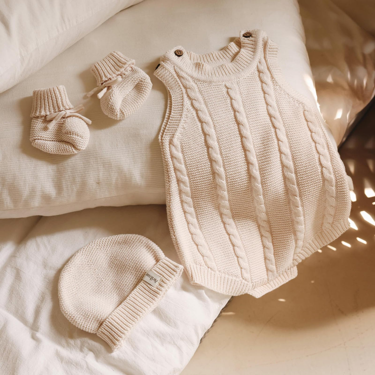 Cotton Newborn Set with Knit Vest, Beanie, Booties, Baby Boys Girls