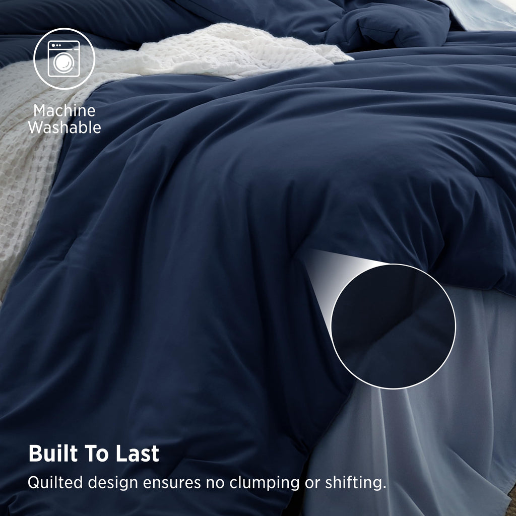 Bed Comforter Set - 5 Pieces Navy Blue Bedding Set 68"x88"