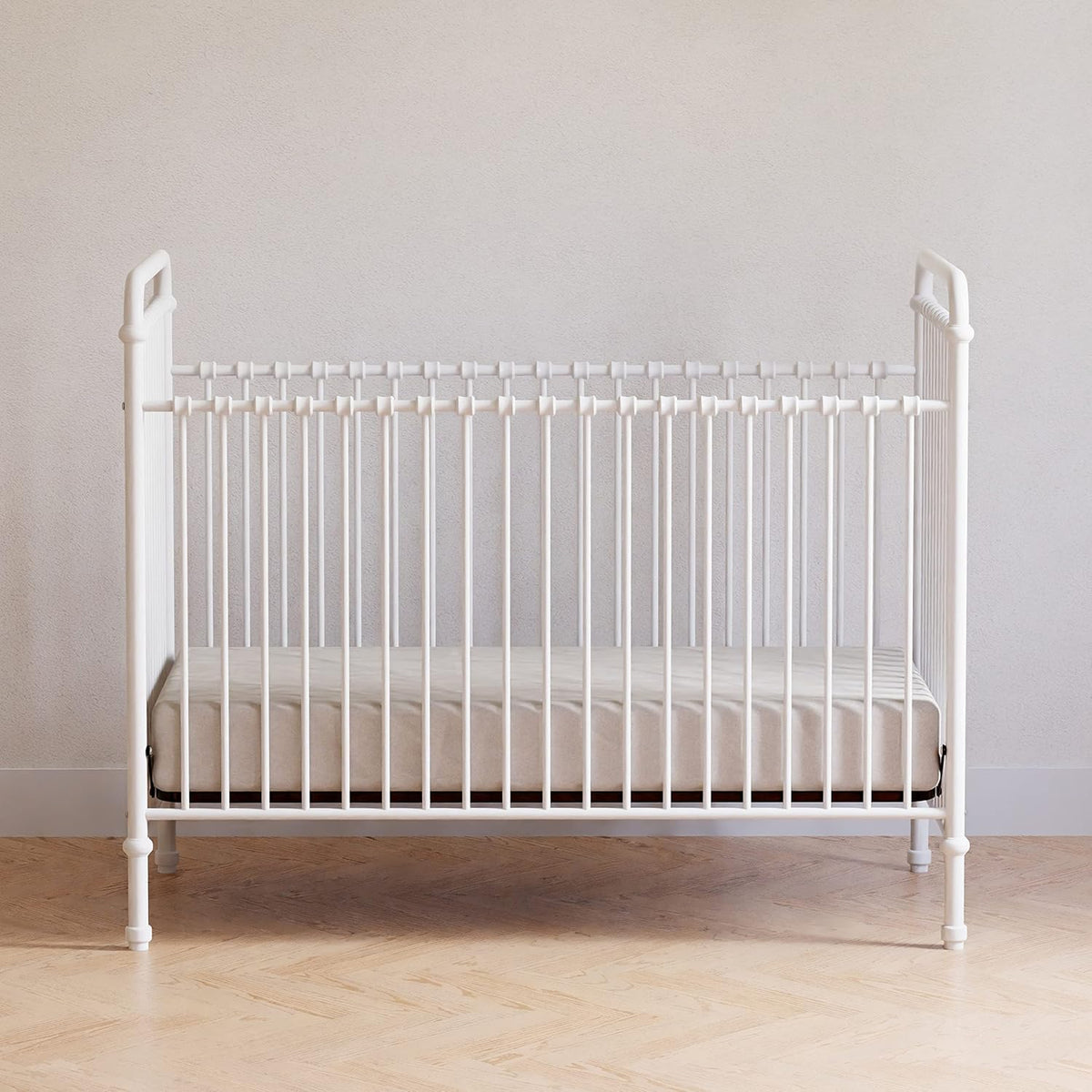 Abigail 3-in-1 Convertible Metal Crib in Washed White, Greenguard Gold Certified | GREENGUARD Gold Certified