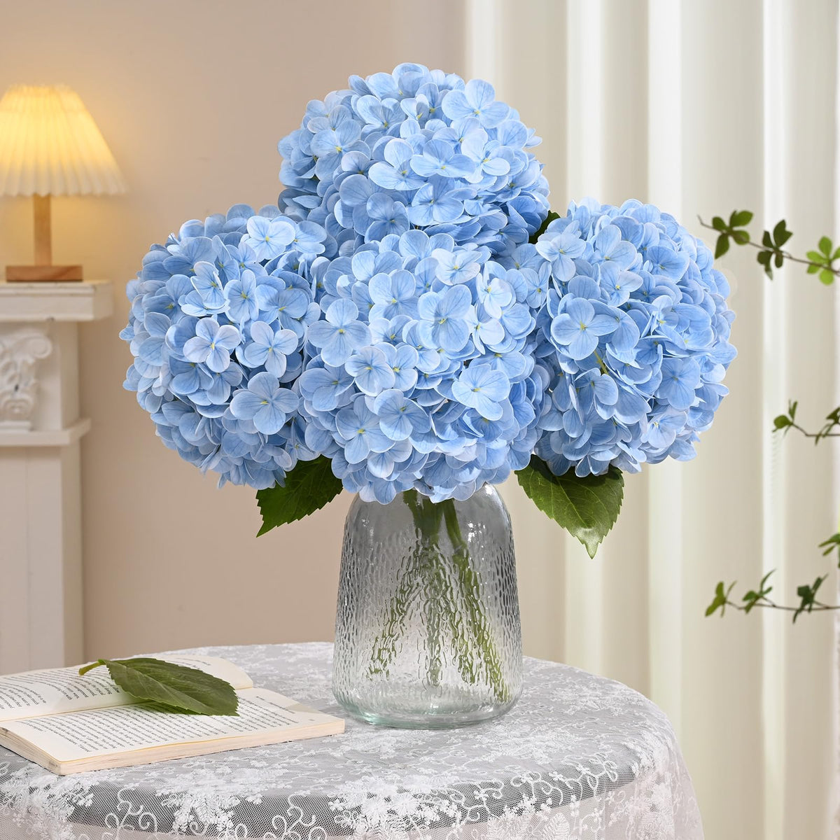 4 Pcs Real Touch Hydrangea Artificial, Blue