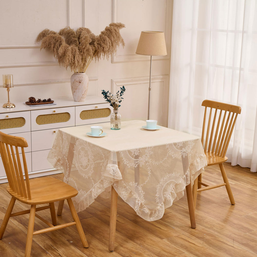 Beige Lace Tablecloth Vintage Table Cloth(Beige, 55"x55", Square)