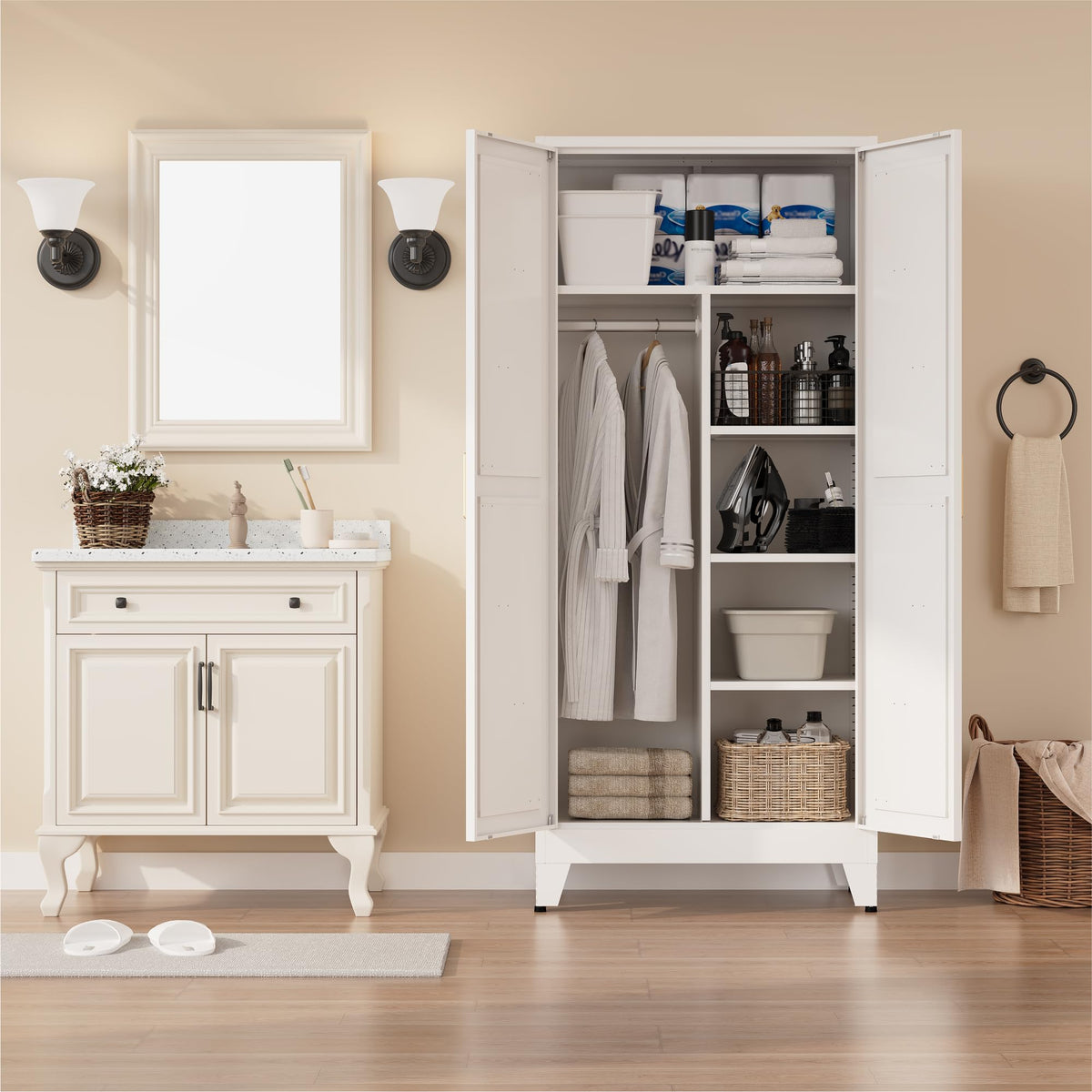 Metal Armoire Wardrobe Closet, Bedroom Armoires with Hanging Rod