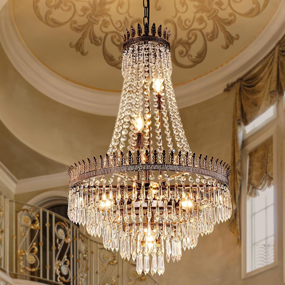 7-Light French Empire Crystal Chandelier for Dining Rooms and Entryways