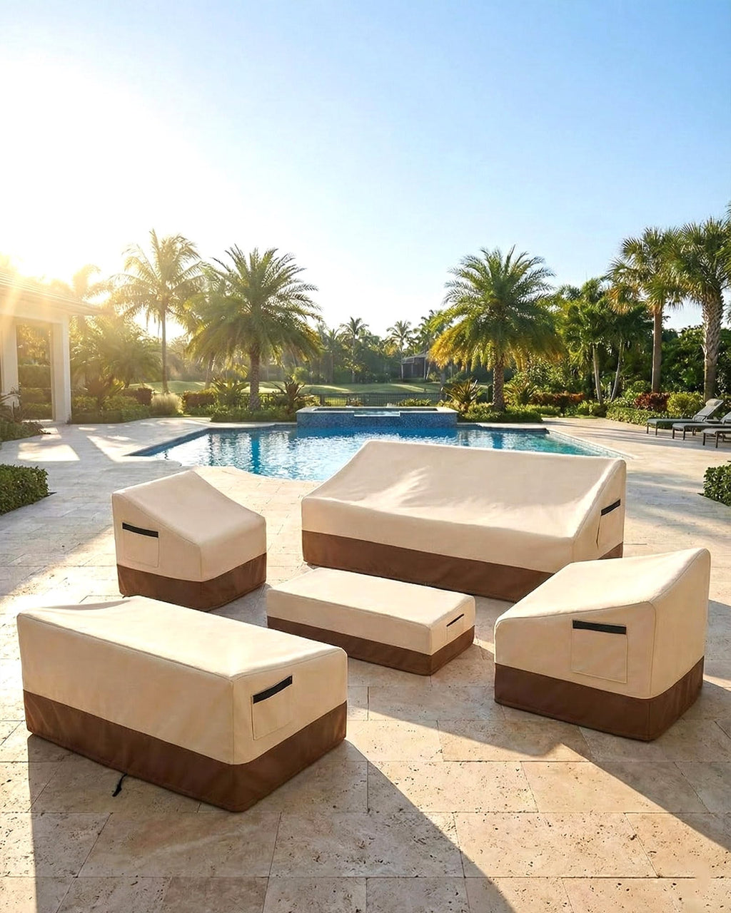 Waterproof Patio Ottoman Cover, Square Outdoor Side Table Furniture Cover with Padded Handles, 600D Heavy Duty