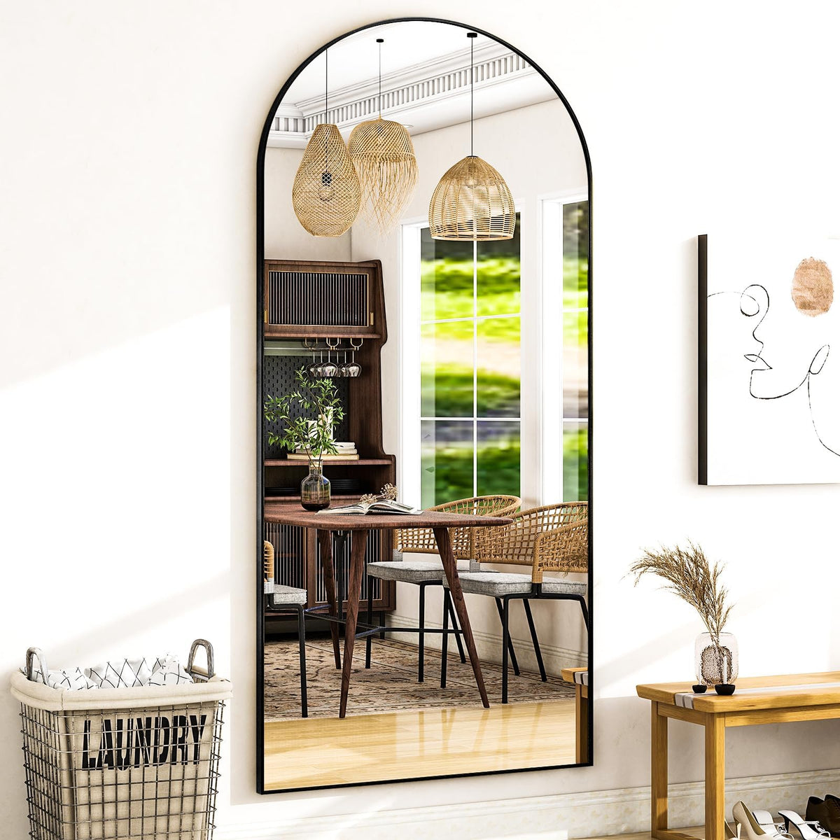 Full Body Mirror 26x71 inch Arched Full Length Mirror with Stand Aluminum Wall Mounted Hanging or Leaning Standing