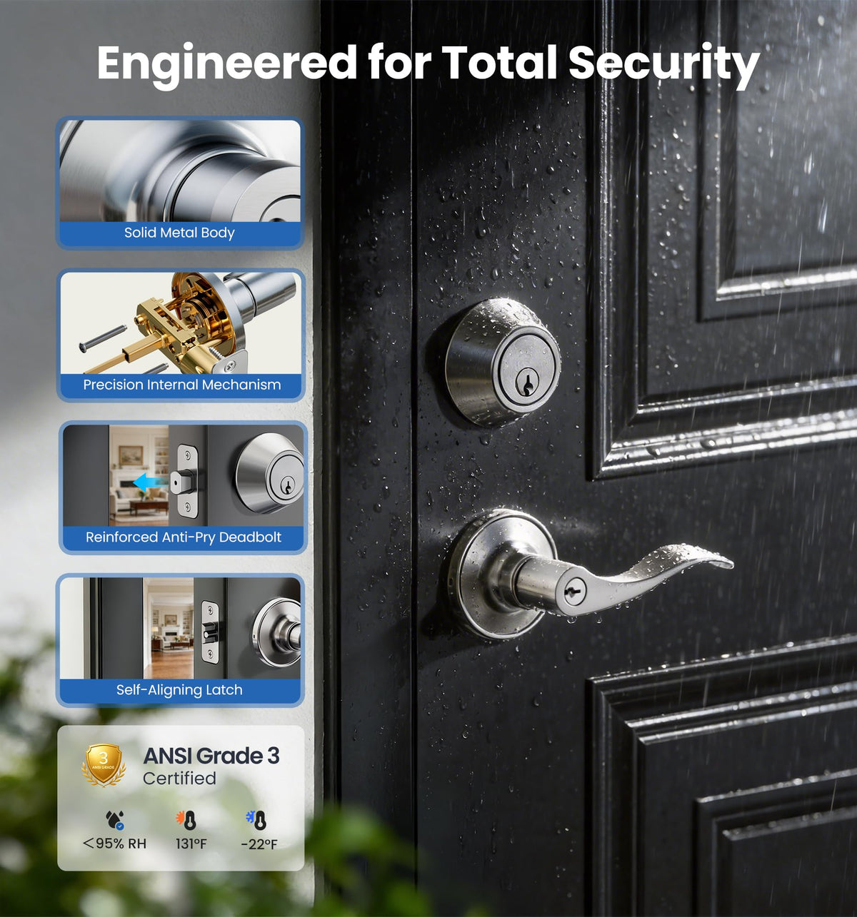 Keyed Alike Front Door Handle Lock Set with Deadbolt, Satin Nickel