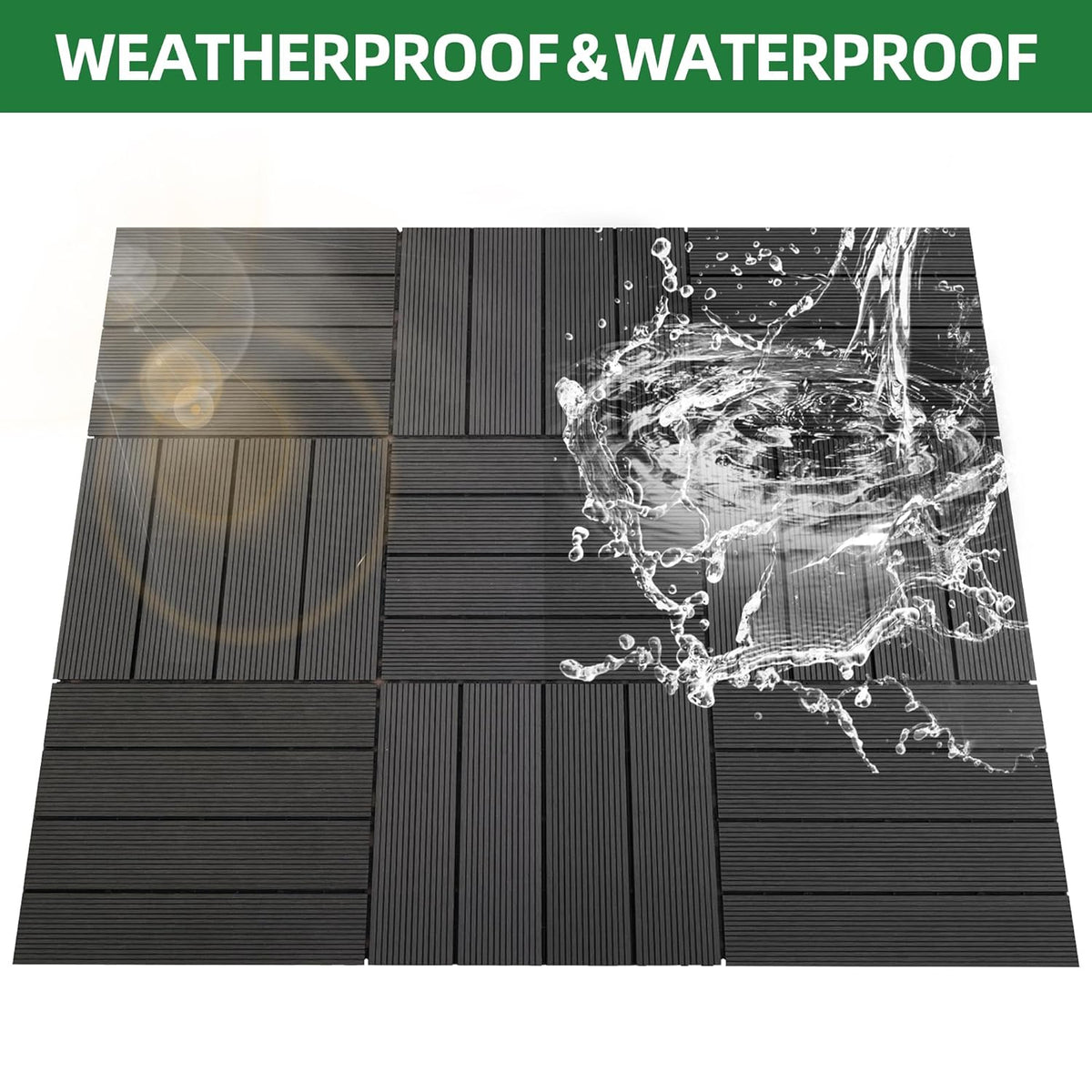 9 PCS 23.13 lb Heavy-Duty & Recyclable Wood-Plastic DIY Interlocking Deck Tiles 11.8" x 11.8"- Waterproof Outdoor and Indoor Flooring for Patio, Balcony, Porch, Backyard, Bedroom,Black