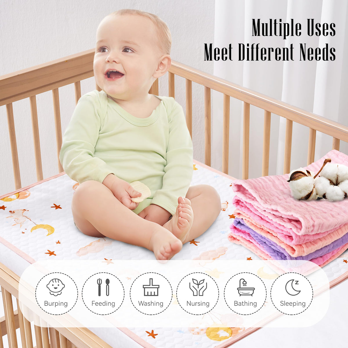 12 Pack Muslin Burp Cloths - Large 20" x 10", Ultra Absorbent 100% Cotton for Baby Drool and Messes - Soft, Gentle