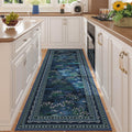 Runner Rug Washable Vintage Impressionist-Style, Blue