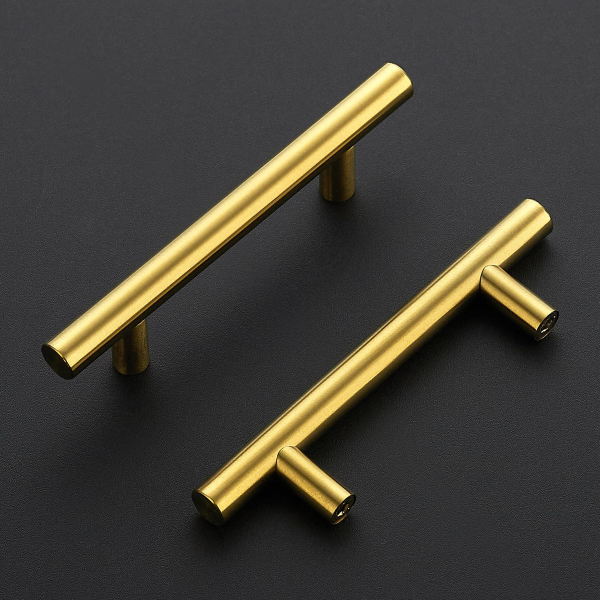 Brushed Gold Cabinet Handles,Round T Pulls,3-1/2 Inch,10 Pack