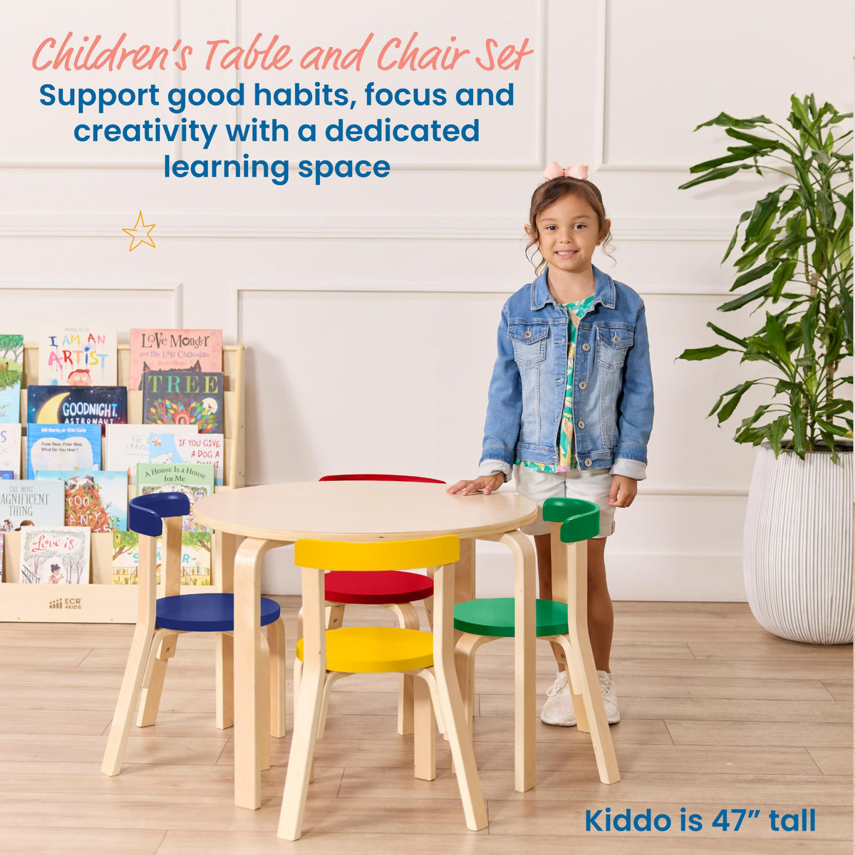 Bentwood Table and Curved Back Chair Set, Kids Furniture, Assorted, 5-Piece