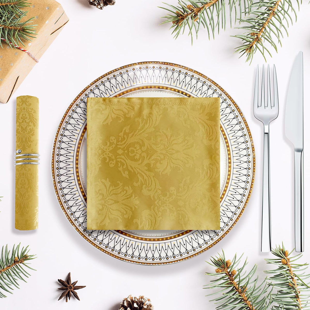 Golden Yellow Fall Jacquard Cloth Napkins, 20 x 20 Inch, Set of 4