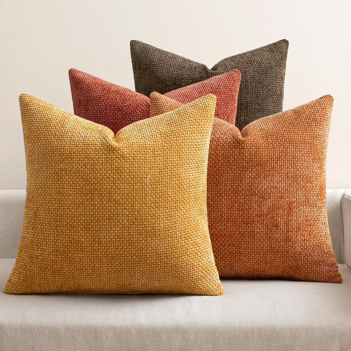 Decorative Chenille Fall Pillow Covers Orange Brown 20x20 Pack of 4
