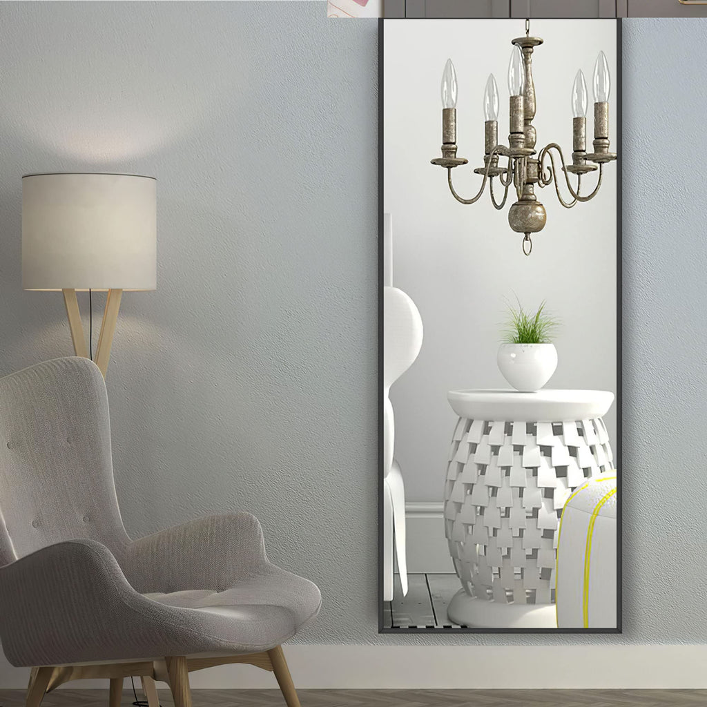 Full Length Mirror, 64"x21" Body Mirror with Stand Floor Standing Wall-Mounted Hanging or Leaning Against Wall
