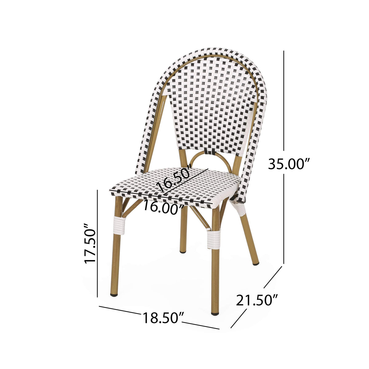 Philomena Outdoor French Bistro Chair (Set of 2), Black + White + Bamboo Print Finish