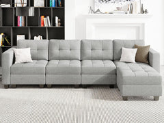 Light Grey L Shape 5-Seat Modular Sectional Sofa with Storage, Reversible Chaise, Adjustable Backrest, Cotton &