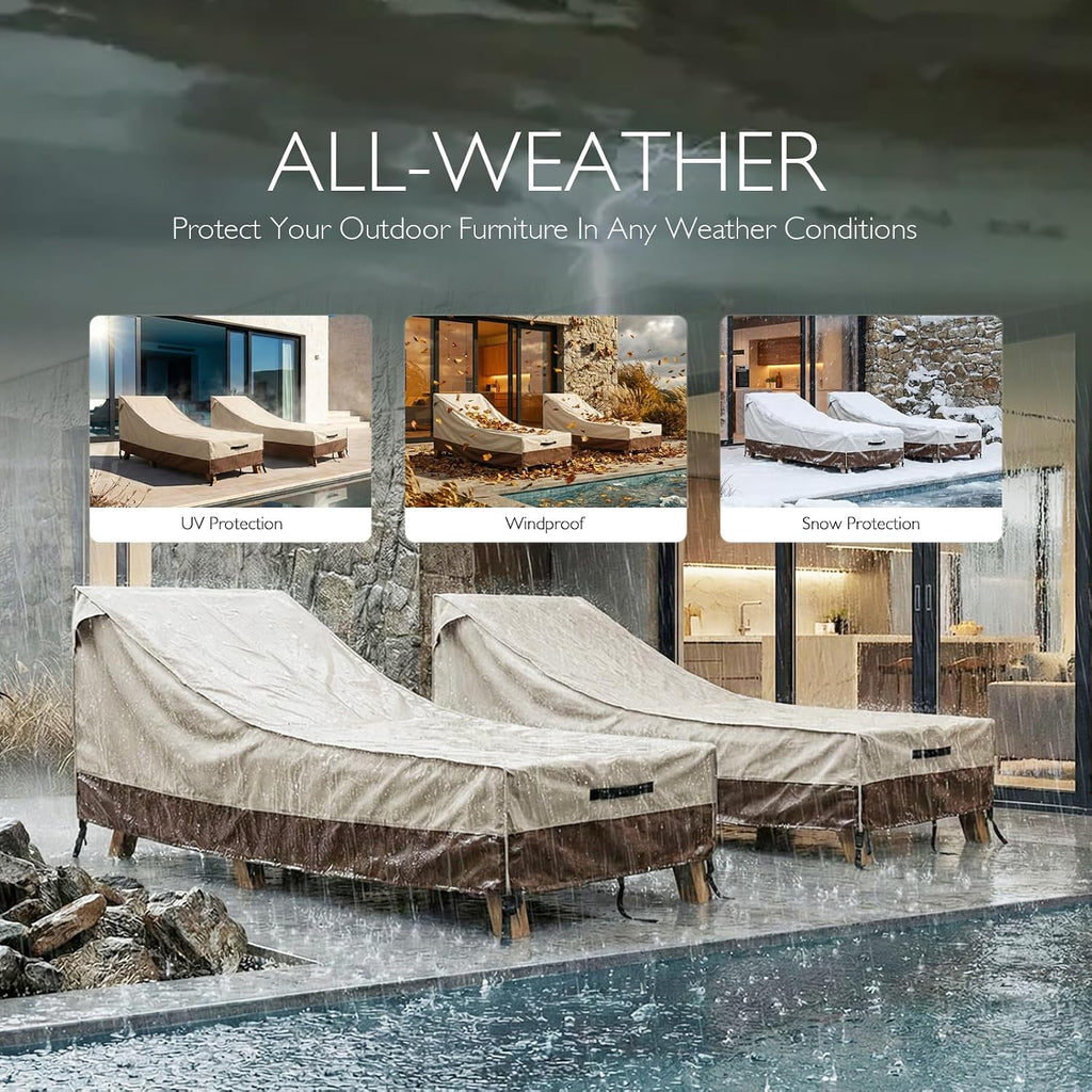 Waterproof Patio Chaise Lounge Cover 2 Pack, 420D Chair Covers (68x30x30) - Set of 2