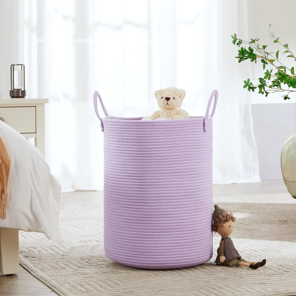 Purple Laundry Basket Hamper 60L Tall Lavender Hamper for Kids