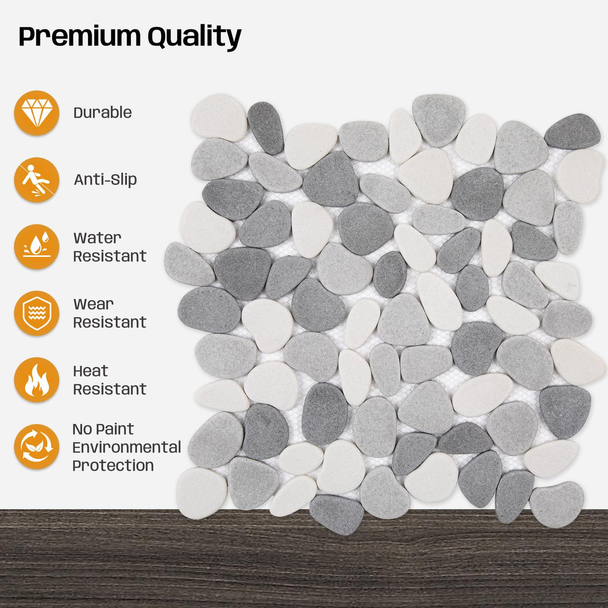 Grey Pebble Bathroom Shower Tile 12x12 in Pebble Mosaic Floor, 5 Pcs