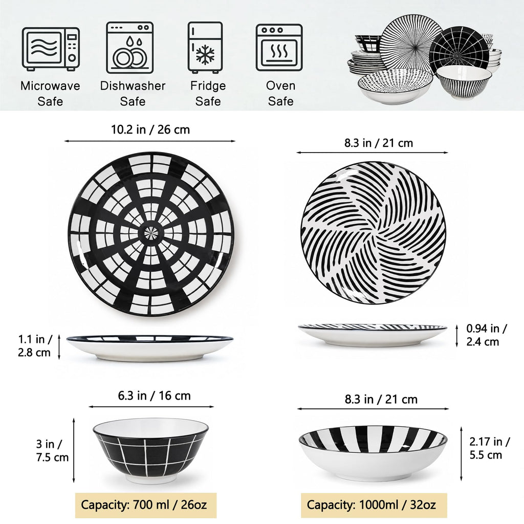 Dinnerware Sets for 6, Plates and Bowls Sets, 24 Pieces Scratch Resistant Dishware Dishes Set, Ceramic Kitchen Dinner