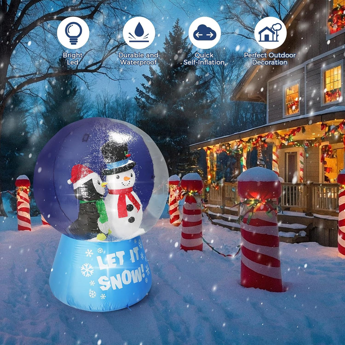6 FT Christmas Animated Snow Globe Inflatables Snowman Penguin, [2024 Upgraded] Outdoor Decorations with LED Lights