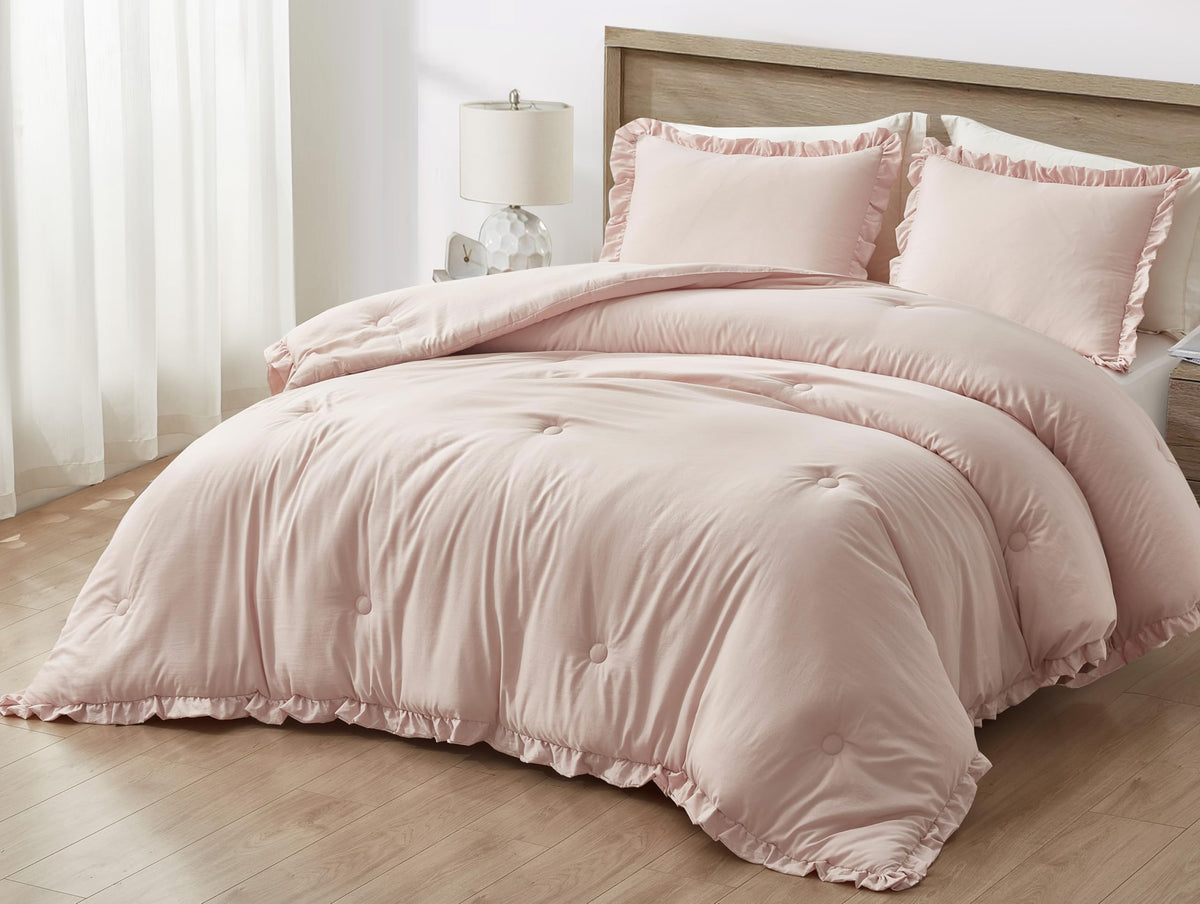 Nora Blush Ruffle Comforter Set, 3-Pieces
